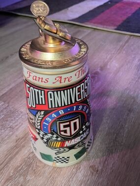 Budweiser 50th Anniversary Ceramic Stein with Red, Blue, Gold, Black Accents